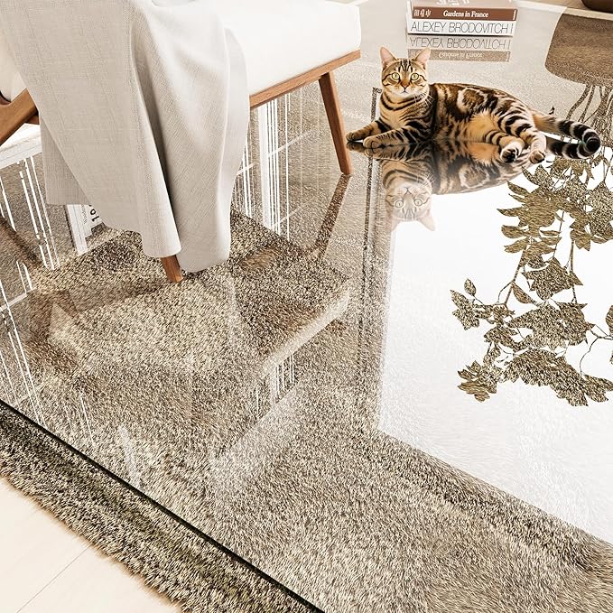 Tempered Glass Chair Mat 48"x42" – Ultra-Clear Office Chair Mat for Hardwood Floors & Low-Pile Carpets – Heavy-Duty 0.2" Scratch-Resistant Surface with Non-Slip Pads – Supports 1,000 lbs
