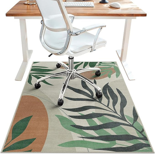36"x48" Office Chair Mat for Hardwood Tile Floor, Under Desk Carpet Protector for Rolling Computer Chair Mat, Machine Washable Area Rug, Anti-Slip 1/5" Thick Low Pile Thin Vinyl Floor Mat, Beige Grey