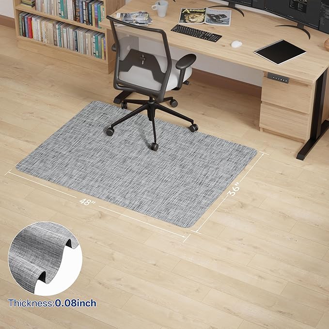 Office Chair Mat for Hardwood & Tile Floor, 36" x 48" Anti-Slip Desk Chair Mat, Easy Glide Floor Protector for Rolling Chairs, Floor Mat for Office Chair for Home Office (Light Grey)