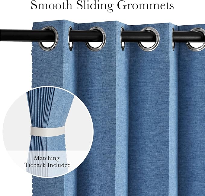 RYB HOME Accordion Style Room Divider Curtain-100% Blackout Folding Accordion Curtain for Sliding Glass Door/Bedroom, Privacy Assurd Living Room/Office Drape 1 Panel with Tieback, W100 x L96, Blue