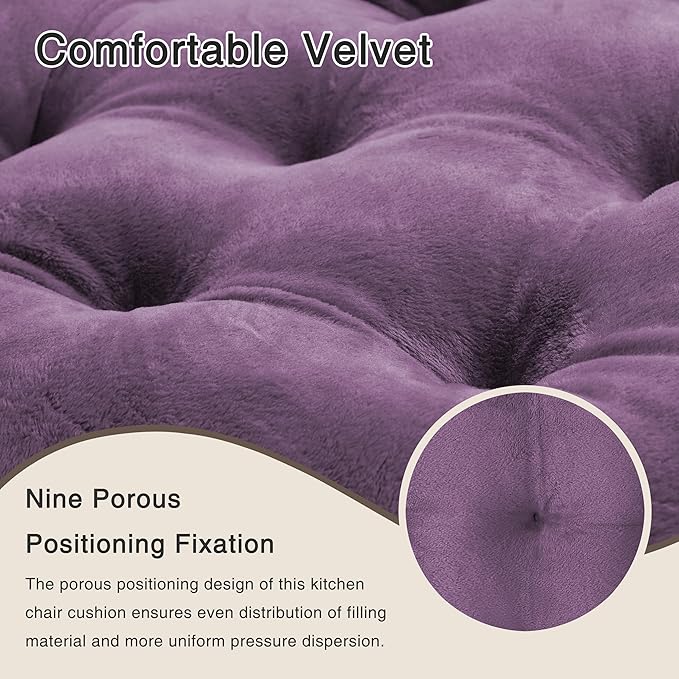 OVOV 2 Pack Chair Cushions for Dining Chairs Soft Seat Cushions for Kitchen Desk Chairs Square Chair Pads with Ties (15.5"x15.5" Purple)