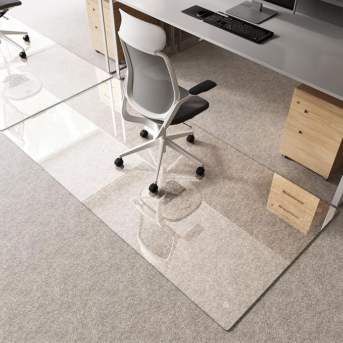 Tempered Glass Chair Mat 80"x40" – Ultra-Clear Office Chair Mat for Hardwood Floors & Low-Pile Carpets – Heavy-Duty 0.2" Scratch-Resistant Surface with Non-Slip Pads – Supports 1,000 lbs