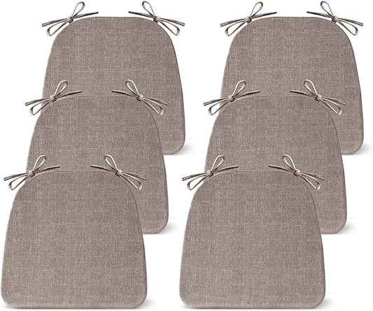IASEAHK Chair Cushions for Dining Chairs Set of 6, Non Slip Kitchen Chair Pads, 17" x 16" x 2", Indoor Dining Chair Cushions with Ties, D-Shaped Seat Cushions for Kitchen Chairs, Light Brown