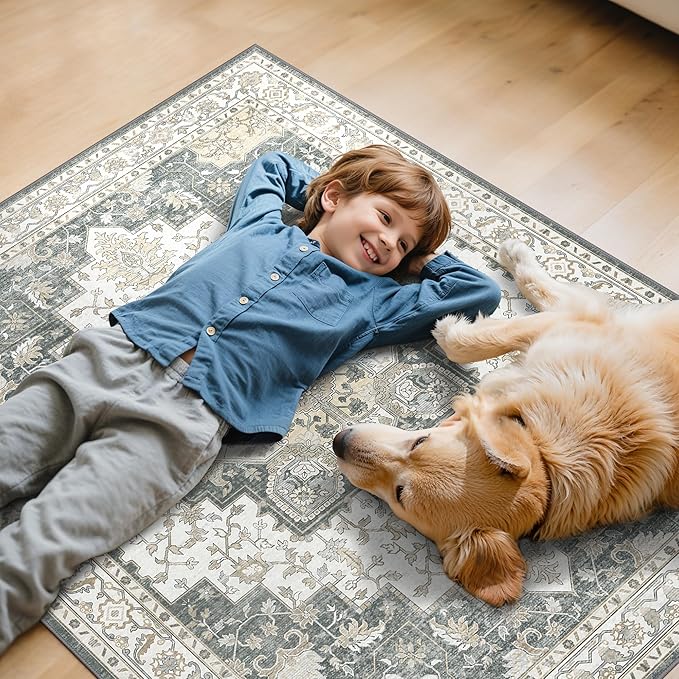 36"x48" Office Chair Mat for Hardwood Tile Floor, Under Desk Carpet Protector for Rolling Computer Chair Mat, Machine Washable Area Rug, Anti-Slip 1/5" Thick Low Pile Thin Vinyl Floor Mat, Grey