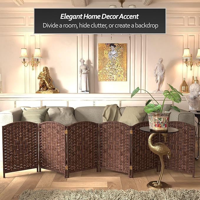 Red Lantern 2 ft. Short Diamond Weave Fiber Folding Screen - Dark Mocha - 6 Panel