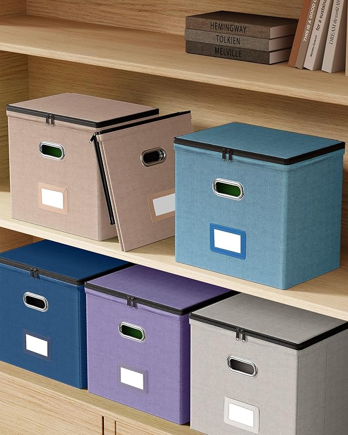 Oterri File Organizer Boxes with Lids, File Box with Mesh Pockets, Document Organizer Box for Letter Size Folders, Zippers Important Document Organizer (Light Purple, Small-2 Pack Without Folders)