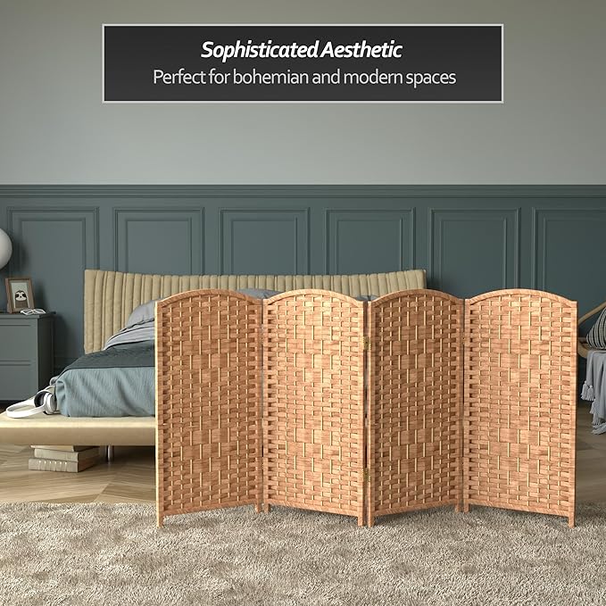 Red Lantern 3 ft. Short Diamond Weave Fiber Folding Screen - Natural - 4 Panel