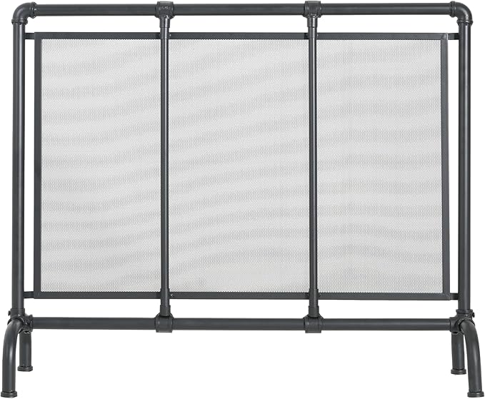 Christopher Knight Home Suho 1-Panel Iron Fireplace Screen, Durable Rectangular Fire Spark Guard with Wrought Metal Decorative Mesh, Heavy Duty with Water Pipe Design, 36" x 29", Black