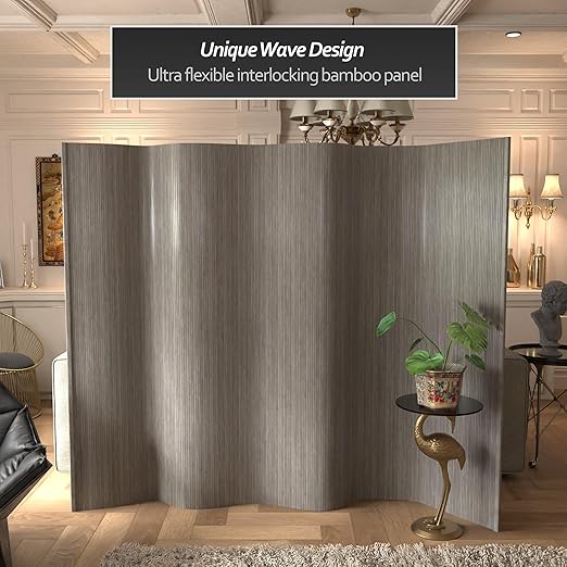 Red Lantern 6 ft. Tall Bamboo Wave Screen - Grey