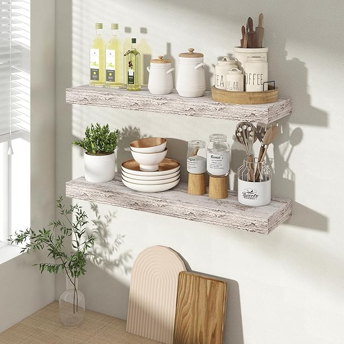 Acovy 24 Inch Floating Shelves for Wall 2 Pack, 24" Wall Shelves for Books, Storage, Decor, Wall Mounted Floating Shelf with Invisible Brackets for Kitchen, Living Room, Rustic