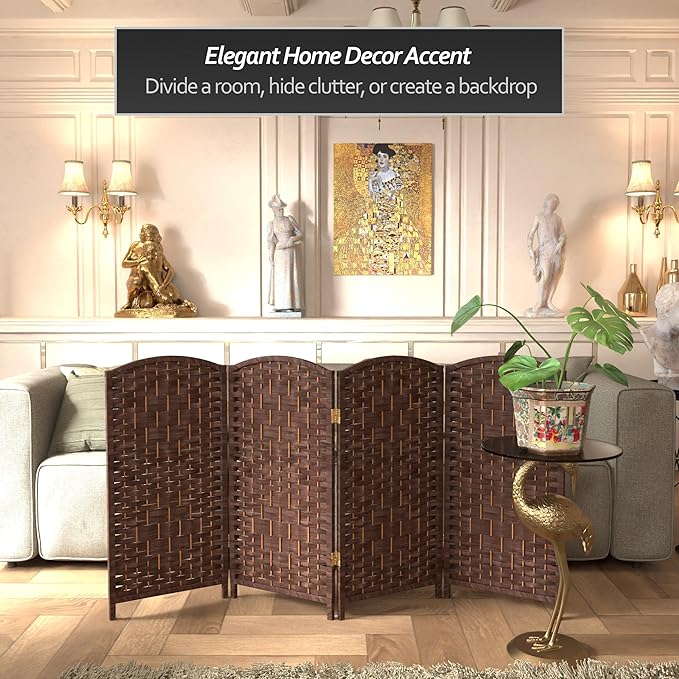 Red Lantern 3 ft. Short Diamond Weave Fiber Folding Screen - Dark Mocha - 4 Panel