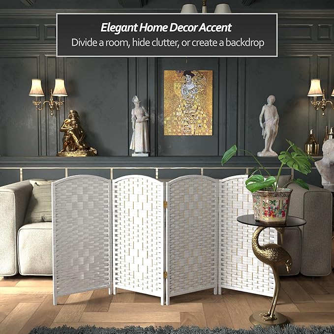 Red Lantern 3 ft. Short Diamond Weave Fiber Folding Screen - White - 4 Panel