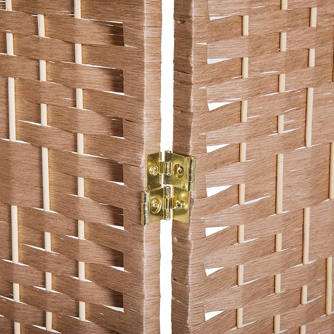 HOMCOM Room Divider 3 Panel, 6FT Tall Folding Privacy Screen, Freestanding Hand-Woven Partition for Room Separation with 360° Hinges, Paper Rope Diamond Weave, Natural