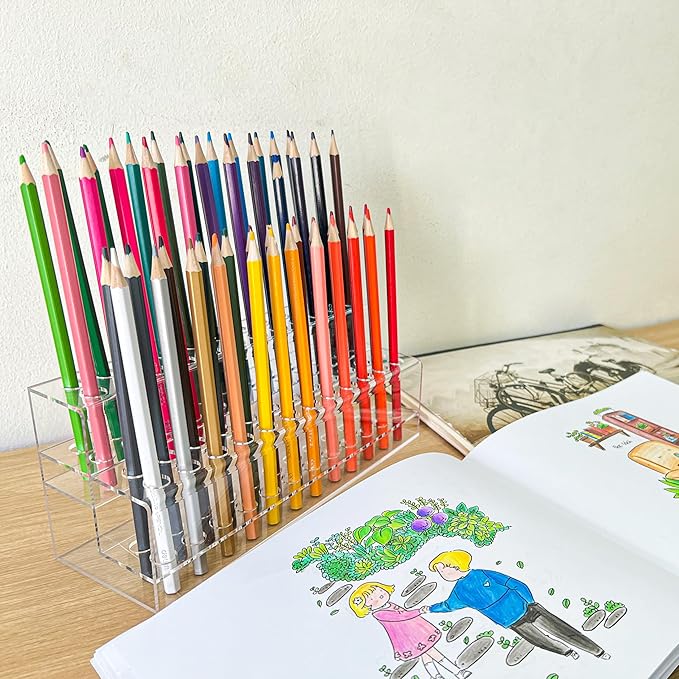 48 Holes Pen Display Stand Pencil Acrylic Holder for Craft Shows, Beaded Eyebrow Art Brush Rack, Makeup Tool Organizer, Home Office Desk & School Supplies Stationery Storage, Cosmetic Brushes Shelf