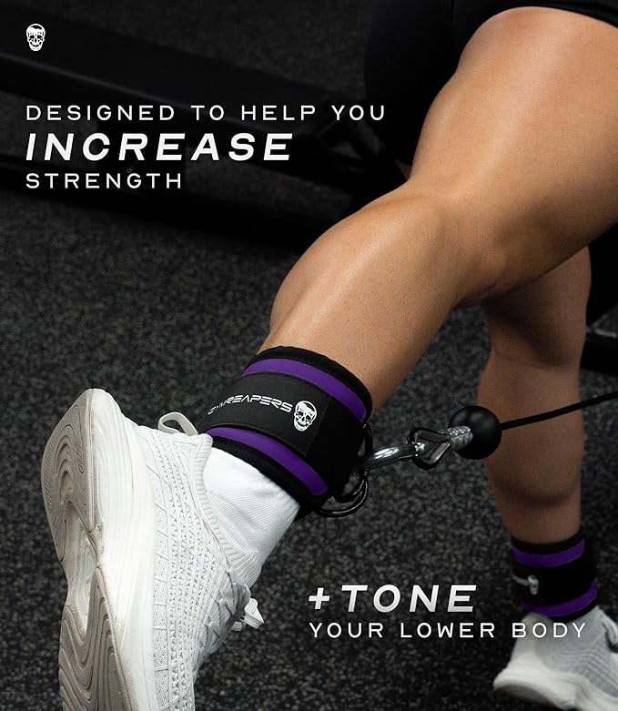 Gymreapers Ankle Straps For Cable Machine Kickbacks, Glute Workouts, Lower Body Exercises - Adjustable Leg Straps with Neoprene Padding