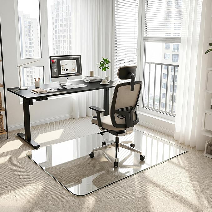 Antok Tempered Glass Chair Mat, 32"x48" Office Chair Mat for Carpet & Hardwood Floors, Heavy Duty 1/5" Desk Chair Mat for Smooth Rolling at Home or Office