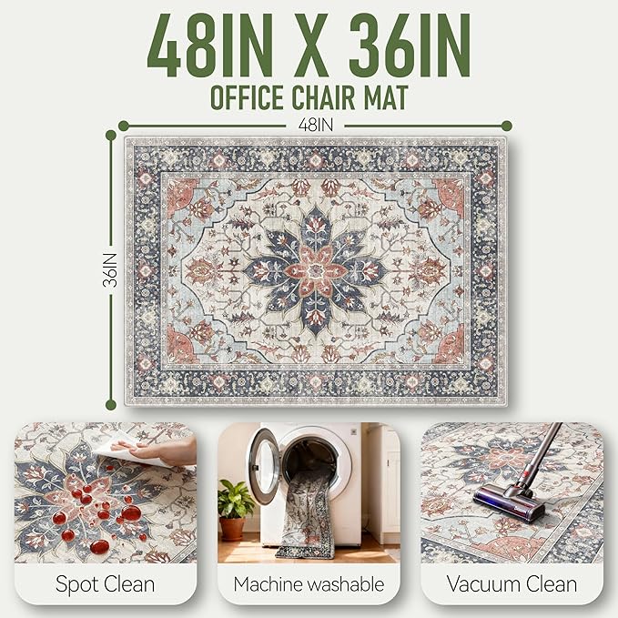 36"x48" Office Chair Mat for Hardwood, Under Desk Chair Mat for Home Office, Anti-Slip Office Rugs for Rolling Chairs, Floor Protector Washable Rugs Orange Multi