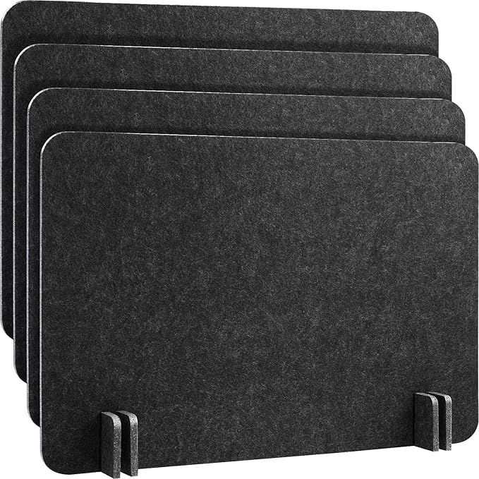 Fabbay 4 Pcs Acoustic Freestanding Desk Divider Desk Partition 16 x 24 Inch Table Freestanding Privacy Panel Visual Distraction and Noise Reducing for Office Classroom (Black Gray)