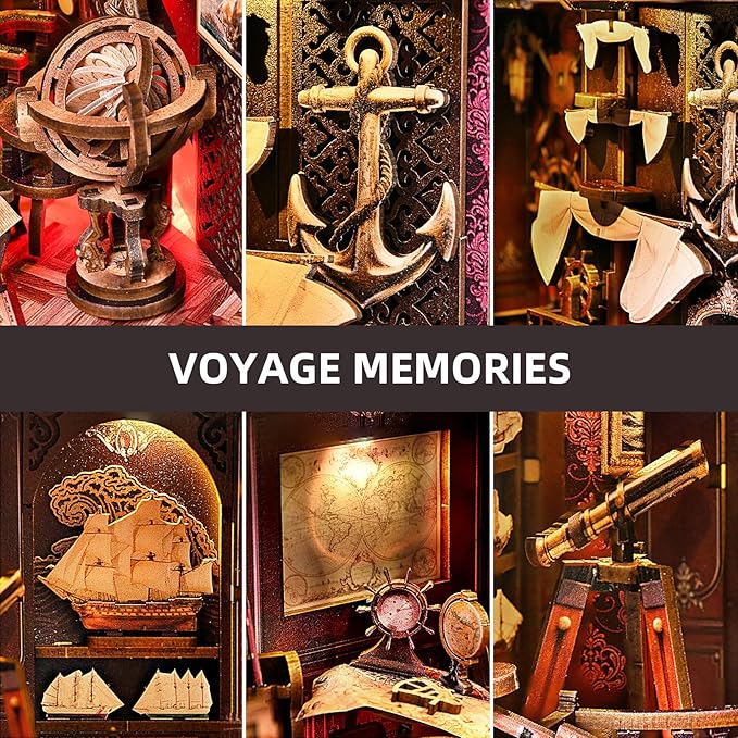 TOYQI Book Nook Kit, Book Nook Kits for Adults, DIY Miniature Dollhouse Kit 3D Wooden Puzzle Booknook Bookend with LED Light