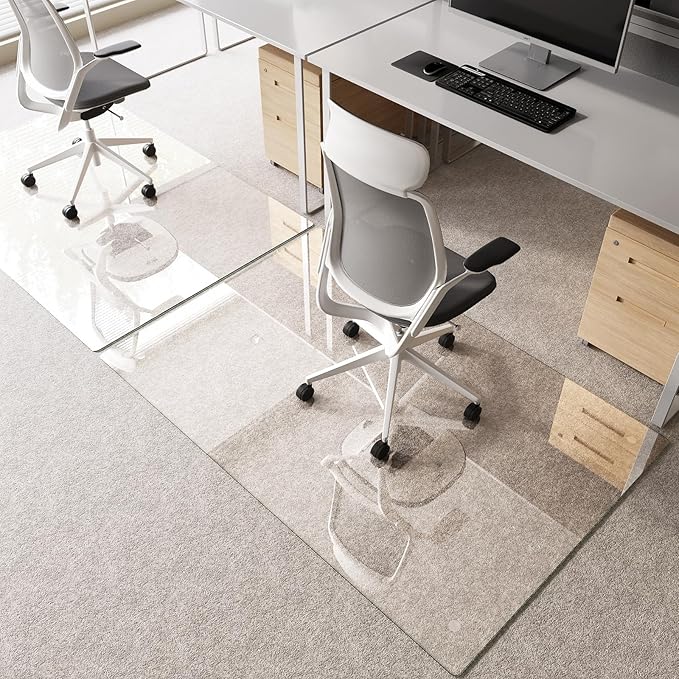 Tempered Glass Chair Mat 60"x40" – Ultra-Clear Office Chair Mat for Hardwood Floors & Low-Pile Carpets – Heavy-Duty 0.2" Scratch-Resistant Surface with Non-Slip Pads – Supports 1,000 lbs