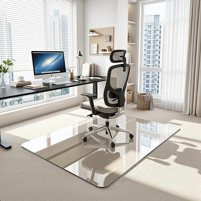 Antok Tempered Glass Chair Mat, 46"x55" Office Chair Mat for Carpet & Hardwood Floors, Heavy Duty 1/5" Desk Chair Mat for Smooth Rolling at Home or Office