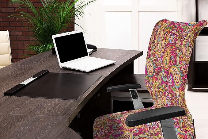 Ambesonne Paisley Office Chair Cover, Paisley Patterns Based on Traditional Eastern Pastel Design, Stretchable Decorative Universal Size High Back Printed Slipcover, Pale Magenta