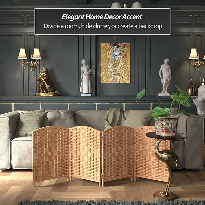 Red Lantern 2 ft. Short Diamond Weave Fiber Folding Screen - Natural - 4 Panel