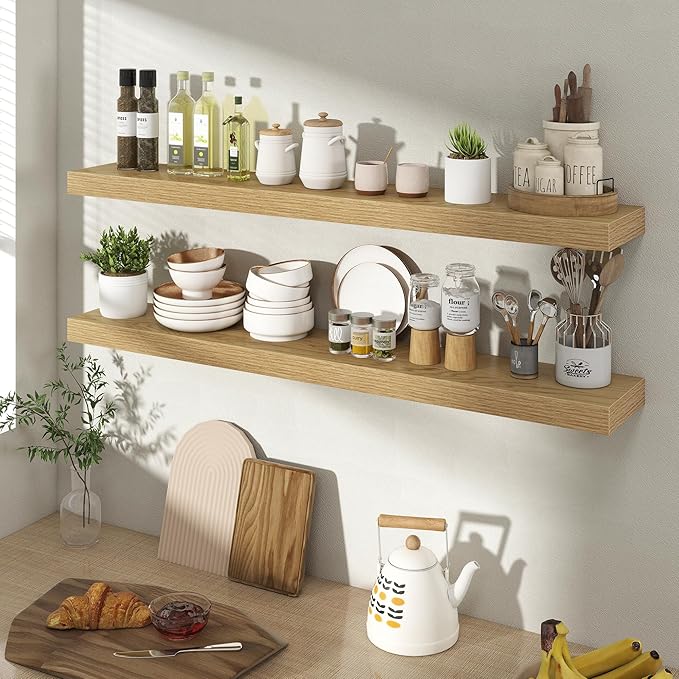 Acovy 40 Inch Floating Shelves for Wall 2 Pack, 40" Wall Shelves for Books, Storage, Decor, Wall Mounted Floating Shelf with Invisible Brackets for Kitchen, Living Room, Oak