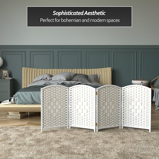 Red Lantern 2 ft. Short Diamond Weave Fiber Folding Screen - White - 4 Panel