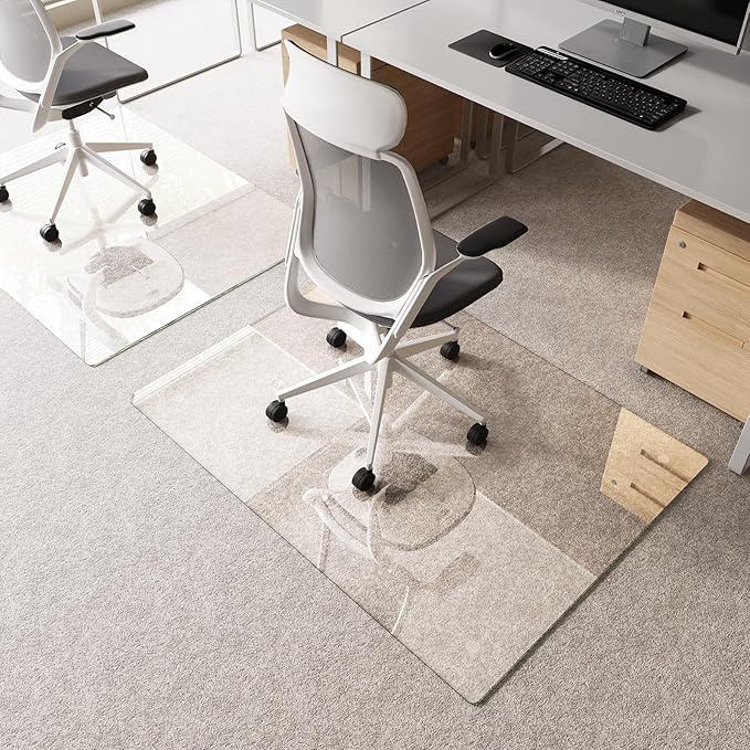 Tempered Glass Chair Mat 48"x36" – Ultra-Clear Office Chair Mat for Hardwood Floors & Low-Pile Carpets – Heavy-Duty 0.2" Scratch-Resistant Surface with Non-Slip Pads – Supports 1,000 lbs