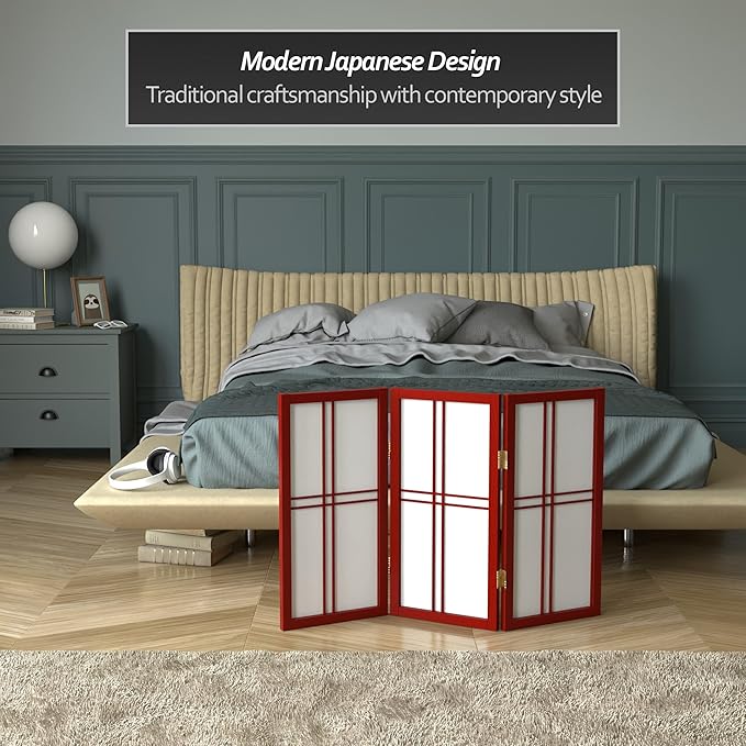 2 ft. Short Desktop Double Cross Shoji Screen - Rosewood - 3 Panels