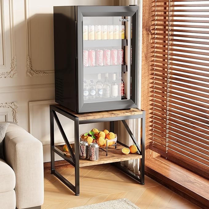 Mexin 20 Inch Square End Table, Mini Fridge Stand with 2-Tier Storage Shelf, High Load Capacity Printer Table for Living Room Bedroom, Rustic Brown