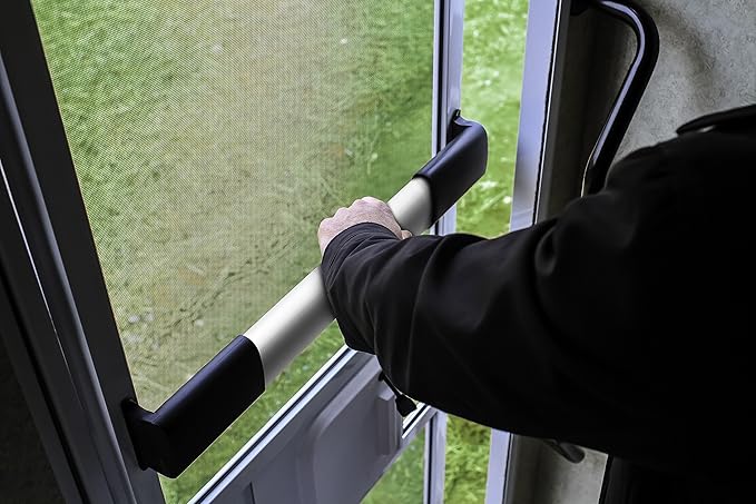 Camco RV Screen Door Handle Cross Bar - Adjustable Design Bar Extends 21⅝–28⅝ inches - Provides Easier Grip for Exiting & Protects Your Camper Screen Door (42188)