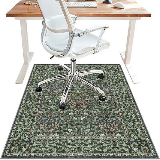 36"x48" Office Chair Mat for Hardwood Tile Floor, Under Desk Carpet Protector for Rolling Computer Chair Mat, Machine Washable Area Rug, Anti-Slip 1/5" Thick Low Pile Thin Vinyl Floor Mat, Moss Green