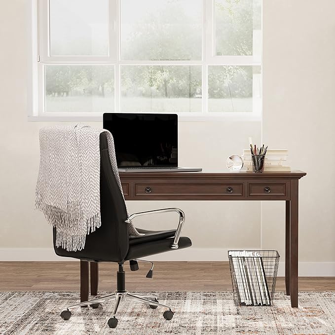 SIMPLIHOME Amherst Desk - 54 Inch Wide Solid Wood Writing Desk in Russet Brown, Transitional Home Office Computer Table for Workspace or Study with 2 Drawers and Flip-Down Keyboard Tray
