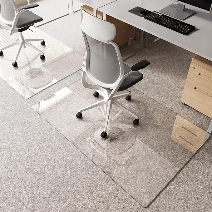 Tempered Glass Chair Mat 55"x36" – Ultra-Clear Office Chair Mat for Hardwood Floors & Low-Pile Carpets – Heavy-Duty 0.2" Scratch-Resistant Surface with Non-Slip Pads – Supports 1,000 lbs