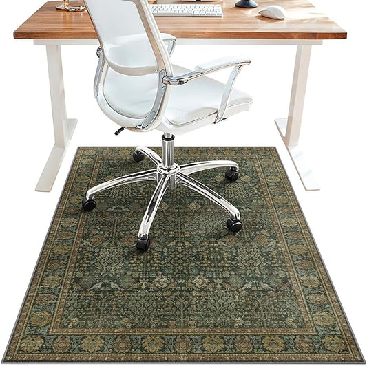 48"x60" Office Chair Mat for Hardwood Tile Floor, Under Desk Carpet Protector for Rolling Computer Chair Mat, Machine Washable Area Rug, Anti-Slip 1/5" Thick Low Pile Thin Vinyl Floor Mat, Dark Brown