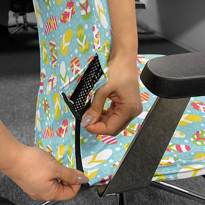 Ambesonne Flip Flop Office Chair Cover, Colorful and Different Patterned Double Pluggers on Star Filled Blue Backdrop, Stretchable Decorative Universal Size High Back Printed Slipcover, Aqua Blue