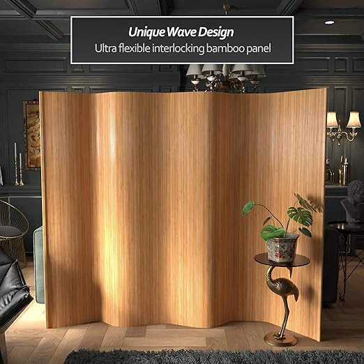 Red Lantern 6 ft. Tall Bamboo Wave Screen - Honey