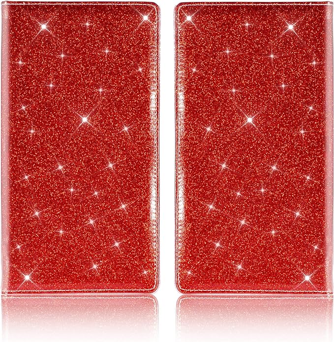 TOURSUIT Car Registration and Insurance Card Holder, Vehicle License Document Glove Box Compartment Organizer, Interior Car Accessories for Women Men Teens (Glitter Red)
