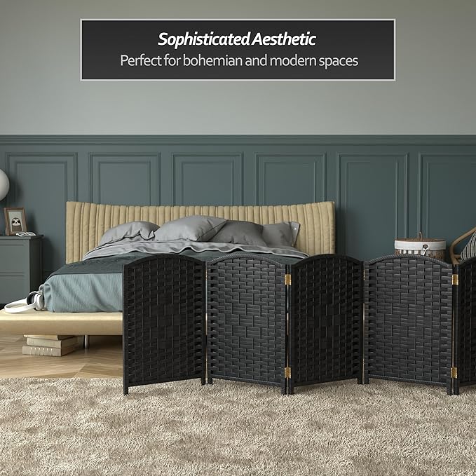 Red Lantern 2 ft. Short Diamond Weave Fiber Folding Screen - Black - 6 Panel