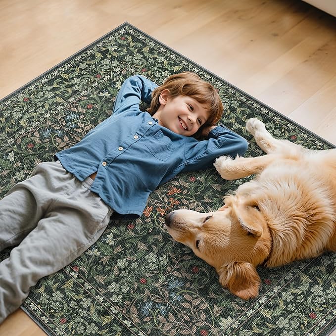 36"x48" Office Chair Mat for Hardwood Tile Floor, Under Desk Carpet Protector for Rolling Computer Chair Mat, Machine Washable Area Rug, Anti-Slip 1/5" Thick Low Pile Thin Vinyl Floor Mat, Moss Green