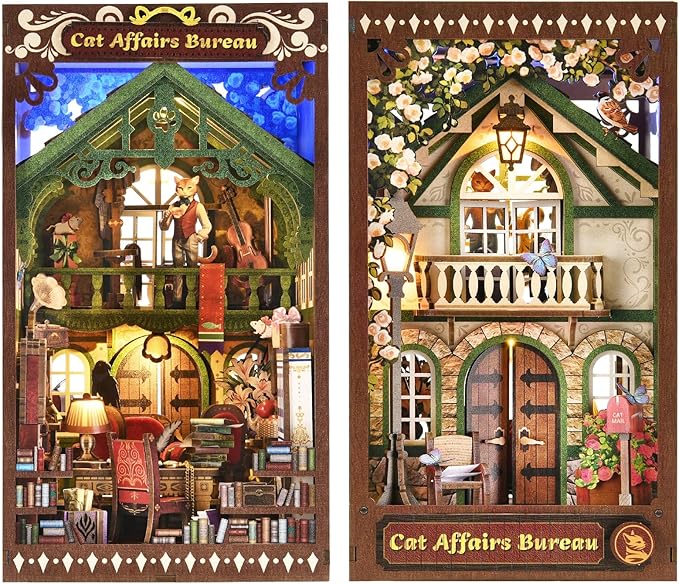 Book Nook Kit, Book Nook Kits for Adults DIY Booknook Model Build, DIY 3D Wooden Puzzle Bookend Booknook Bookshelf Insert Miniature Dollhouse Kit for Home Decoration