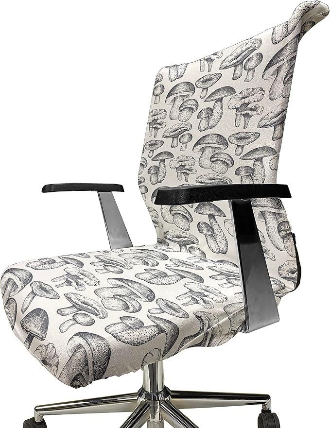 Ambesonne Mushroom Office Chair Cover, Hand Drawn Vintage Forest Botany Vegetables Wild Sketch Drawing Art, Stretchable Decorative Universal Size High Back Printed Slipcover, Purpleblue White