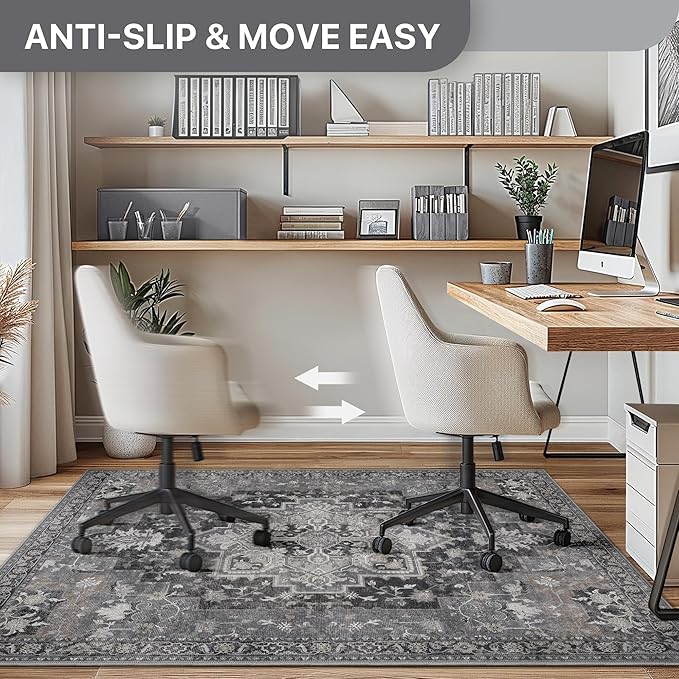 30"x48" Office Chair Mat for Hardwood Tile Floor, Under Desk Carpet Protector for Rolling Computer Chair Mat, Machine Washable Area Rug, Anti-Slip 1/5" Thick Low Pile Thin Vinyl Floor Mat, Black