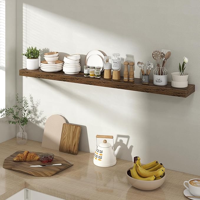 Acovy 48 Inch Floating Shelves for Wall 1 Pack, 48" Wall Shelves for Books, Storage, Decor, Wall Mounted Floating Shelf with Invisible Brackets for Kitchen, Living Room, Brown