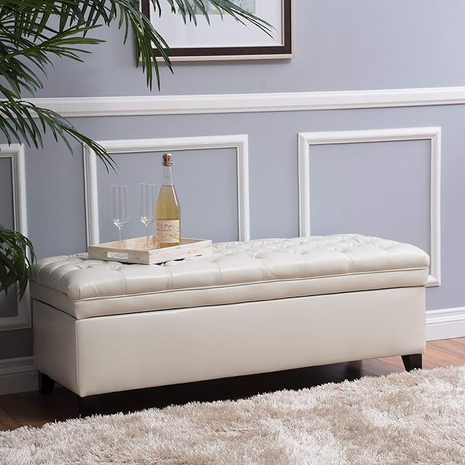Christopher Knight Home Juliana PU Storage Ottoman, Ivory