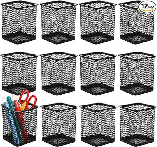 Nicunom 12 Pack Mesh Pen Holder for Desk, Wire Mesh Pencil Cup Holder Metal Pencil Holder Organizer for Office Home School Supplies, Black ﻿