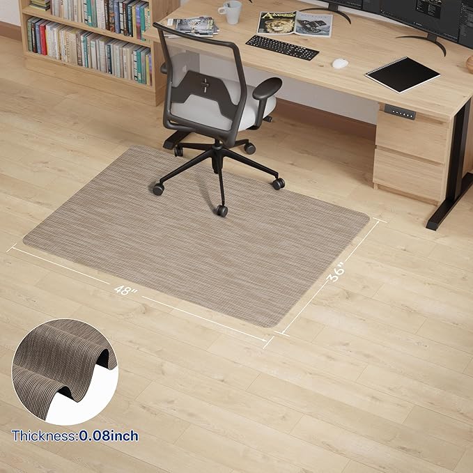Office Chair Mat for Hardwood & Tile Floor, 36" x 48"Anti-Slip Desk Chair Mat, Easy Glide Floor Protector for Rolling Chairs, Floor Mat for Office Chair for Home Office (Dark Brown)
