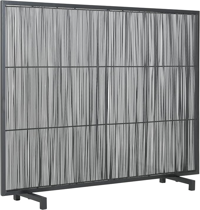 Christopher Knight Home Suho 1-Panel Iron Fireplace Screen with Vertical Bar Pattern, Durable Fire Spark Guard, Rectangular Fire Place Gate Protector for Living Room, 39" x 30", Black
